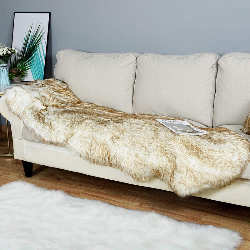 Carvapet Luxury Soft Faux Sheepskin Couch Seat Cushion Fake Fur Area Rugs for Bedroom and Living Room Runner, 2ft x 6ft, Gray - Image 1